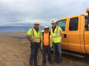 Tom Peterson (at right) with Jim MacDonald (at left) and Ismael Cornejo (center) both of APC Southern Construction Co., Golden, Colorado, meet out in the field to check out a project in progress. Photos courtesy Tom Peterson.