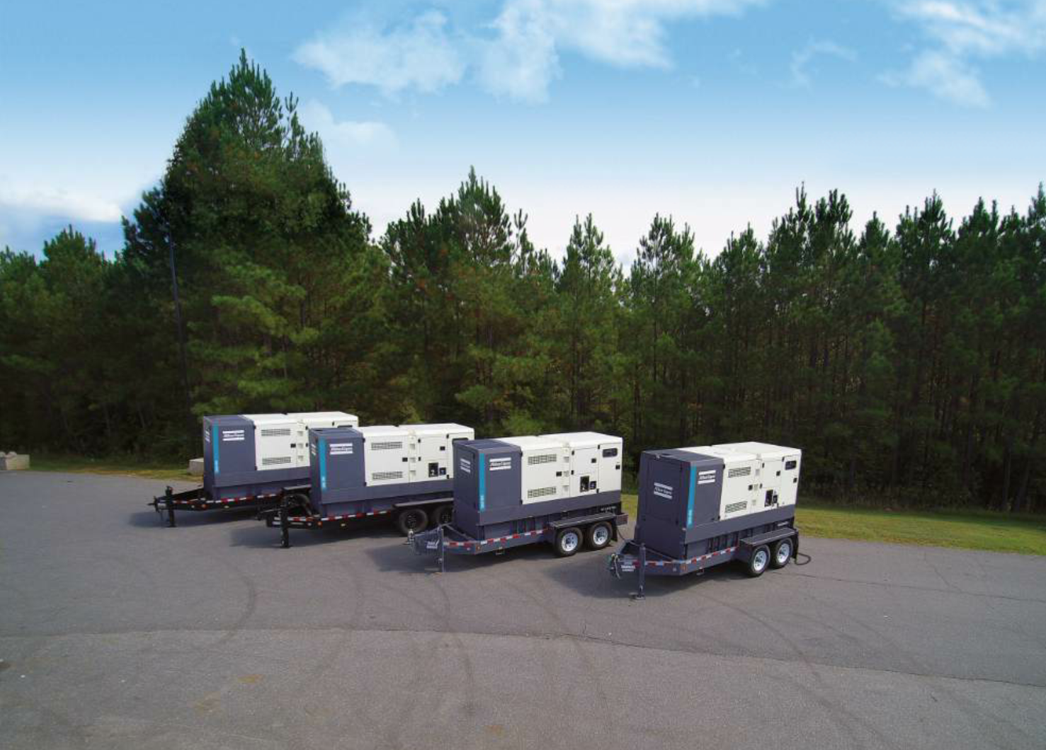 A sampling of the new QAS generators from Atlas Copco shows the trailer configuration.
