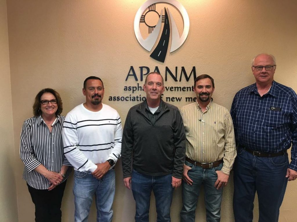 APANM’s board is made up of eight members, including (from left to right) Sandra Brasier of Brasier Asphalt, Paul Lopez of Fisher Sand and Gravel, Kyle High from Four Corners Construction (Oldcastle), Sterling Hamilton of James Hamilton Construction, and Bob Wood from Albuquerque Asphalt. Henry Smith of Mountain States Contractors, Samuel Huddleston from Endeavor, and Randy Clark of HollyFrontier are not pictured.
