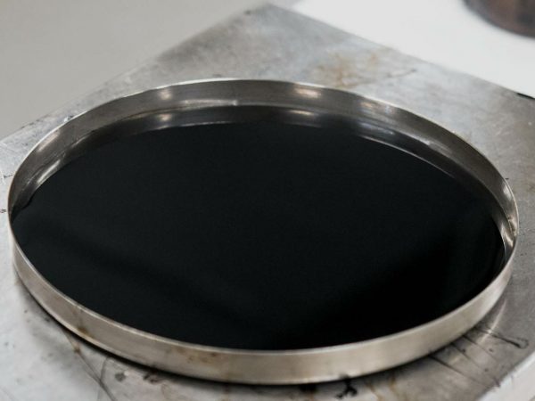 Your properly poured liquid asphalt binder sample will look like this when it’s ready to be stacked and placed in the pressure aging vessel.