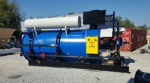 You’ve got to keep the liquid asphalt cement at a high temperature to make it move. The Burke 5.0 Helical Coiled Hot Oil Heater has a capacity of 5 million BTU output to maintain heat for large terminal storage. Photo courtesy Reliable Asphalt Products.
