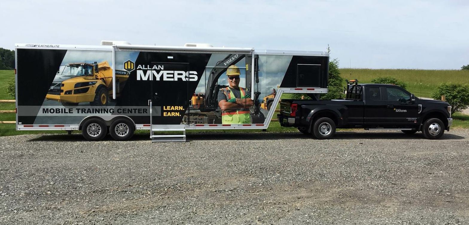 This Volvo CE advanced training simulator is stationed in the Myers Mobile Training Center where employees can try out new skills with lifelike 3-D graphics coupled with an electrically controlled full-motion platform.