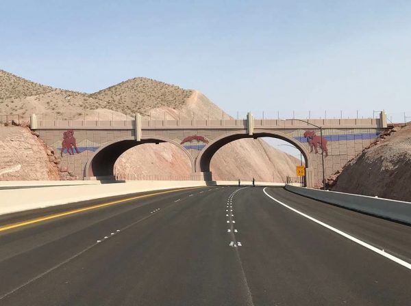 This is one of a number of wildlife crossings along the project. It is meant to safely convey bighorn sheep from one side of the highway to the other.